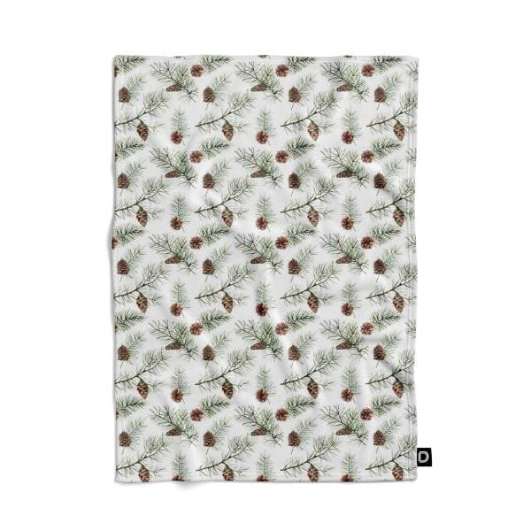 Koc pluszowy WINTER wzór BN40 | akwarelowe gałązki z szyszkami 80 x 60 cm