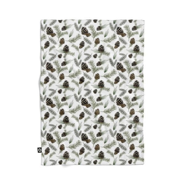Koc pluszowy WINTER wzór BN07  | sosnowe gałązki i szyszki 135 x 100 cm