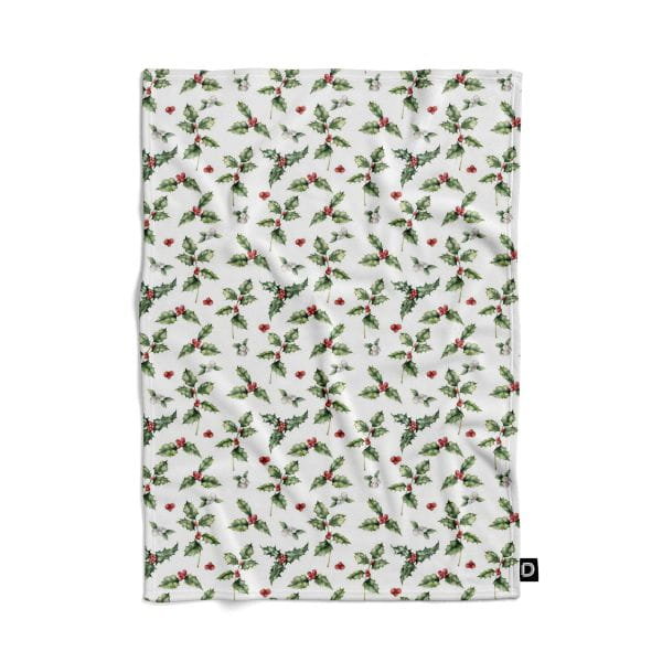 Koc pluszowy WINTER wzór BN38 | akwarelowy ostrokrzew 150 x 200 cm