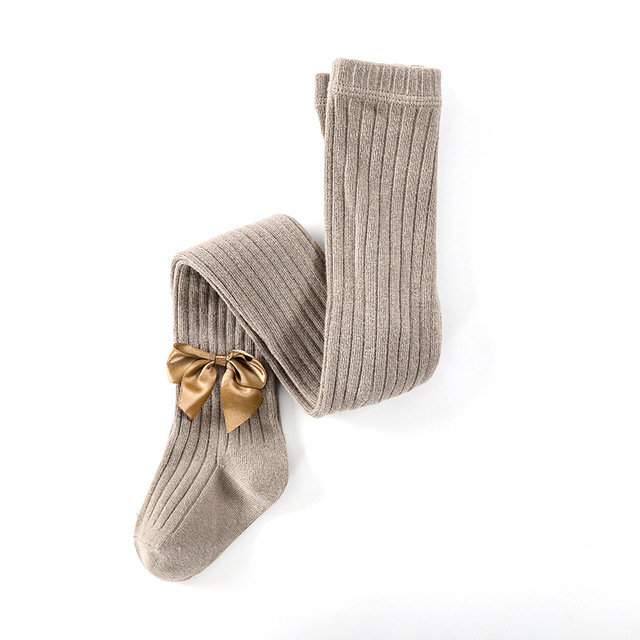 Brązowe Rajtuzy Prążkowane Rajstopki Prążek Rajstopy Dziecięce Z Kokardkami 2-4L