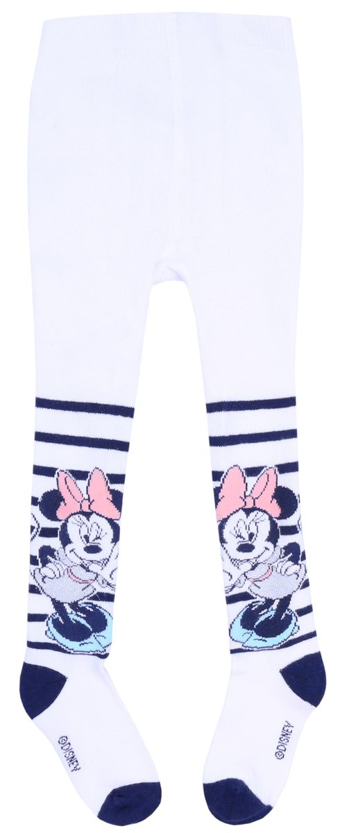 Grube, białe rajstopy niemowlęce w granatowe pasy z Myszką Minnie DISNEY 6-9 m 74 cm