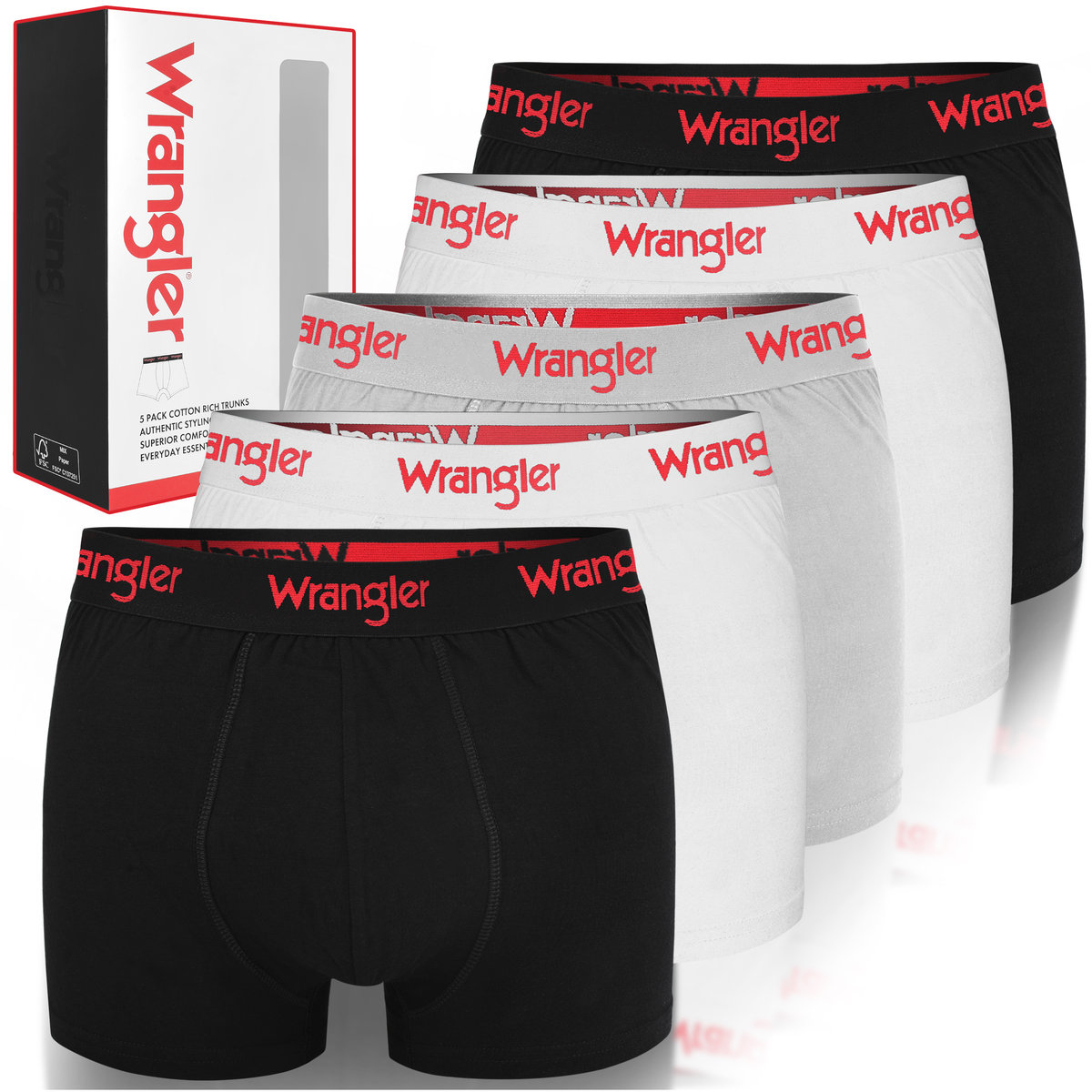 WRANGLER Bokserki Męskie TRUNK Bawełna 22052 5 sztuk Basic Mix Rozmiar L