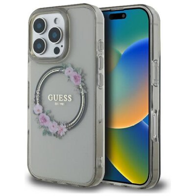 Guess IML Flowers Wreath do iPhone 16 Pro czarny