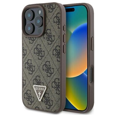 Guess hardcase Leather 4G Triangle Strass do iPhone 16 Pro Max Brązowy