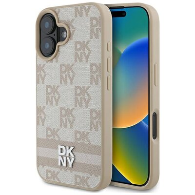 Etui DKNY Checkered Pattern & Printed Stripes do Apple iPhone 16 Różowy | Bezpłatny transport