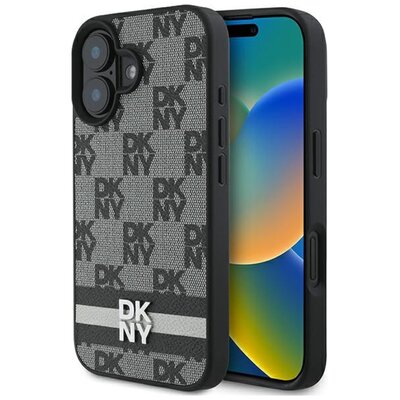Etui DKNY Checkered Pattern & Printed Stripes do Apple iPhone 16 Czarny | Bezpłatny transport