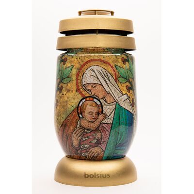 Znicz z witrażem S3 22,4 cm złoty Bolsius