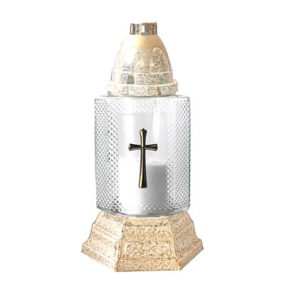 Znicz szklany Z-12/Z krzyż 11 x 25 cm 24 h 60 g złoty