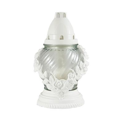 Znicz szklany Z 02 wianek 21 cm biały