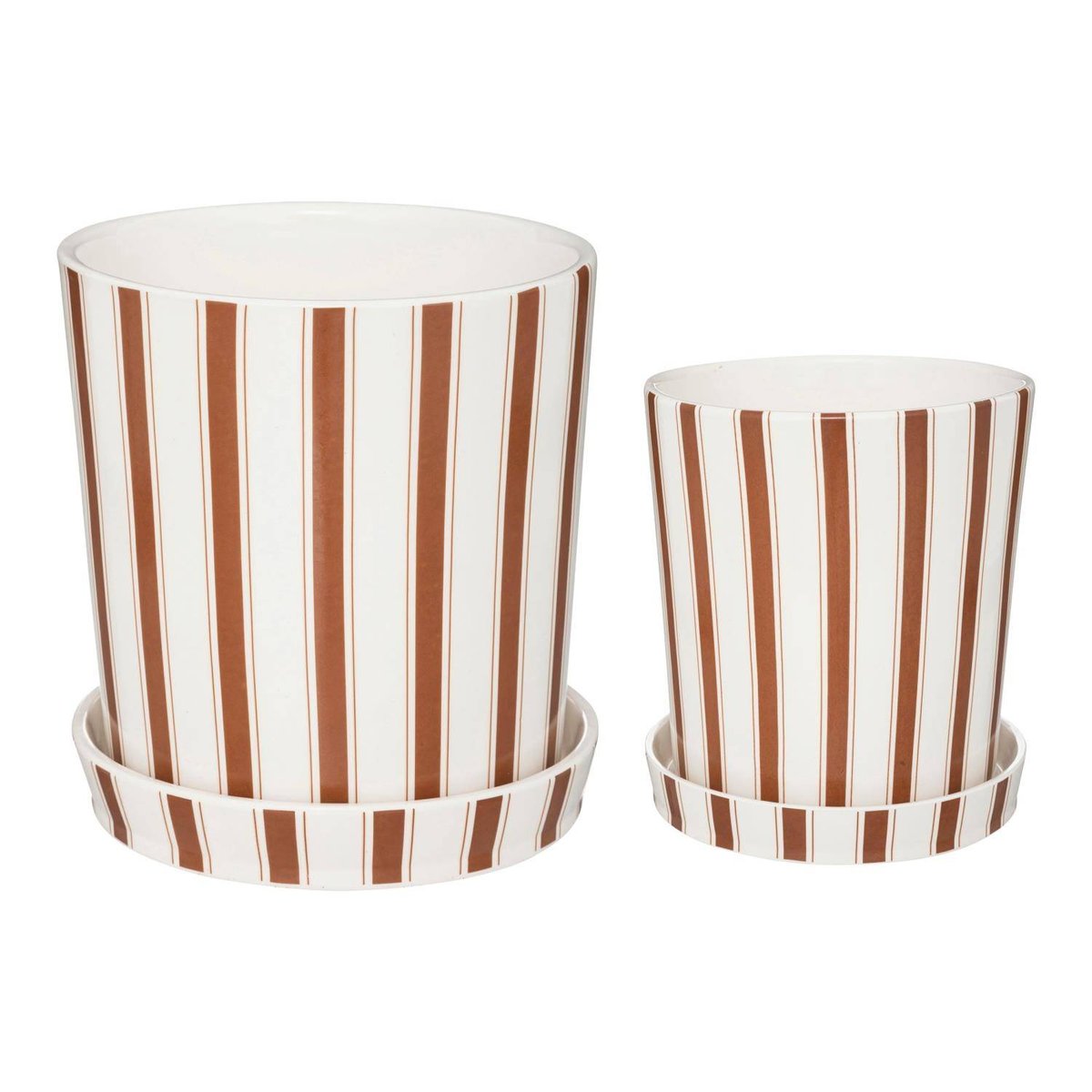 Doniczki ceramiczne z podstawkami Rivi, w paski