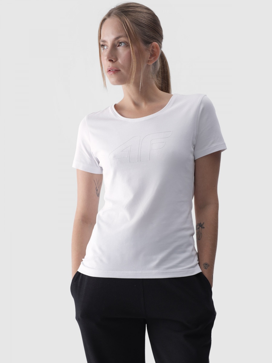 Damski t-shirt z nadrukiem 4F 4FWMM00TTSHF1846 - biały