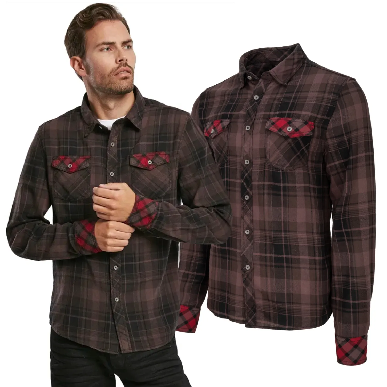 Koszula z długim rękawem BRANDIT Duncan Shirt Brown-Black 5XL
