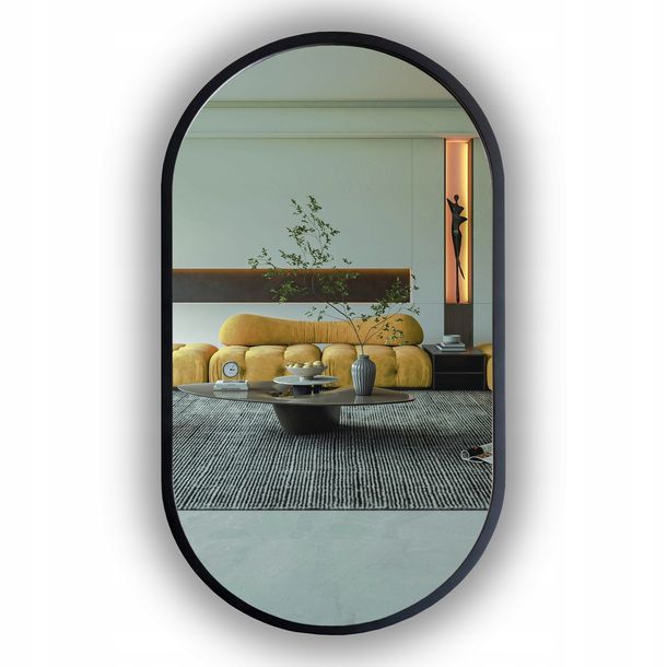 Lustro Łazienkowe Podświetlane Led Owalne W Czarnej Ramie 55x90 Cm