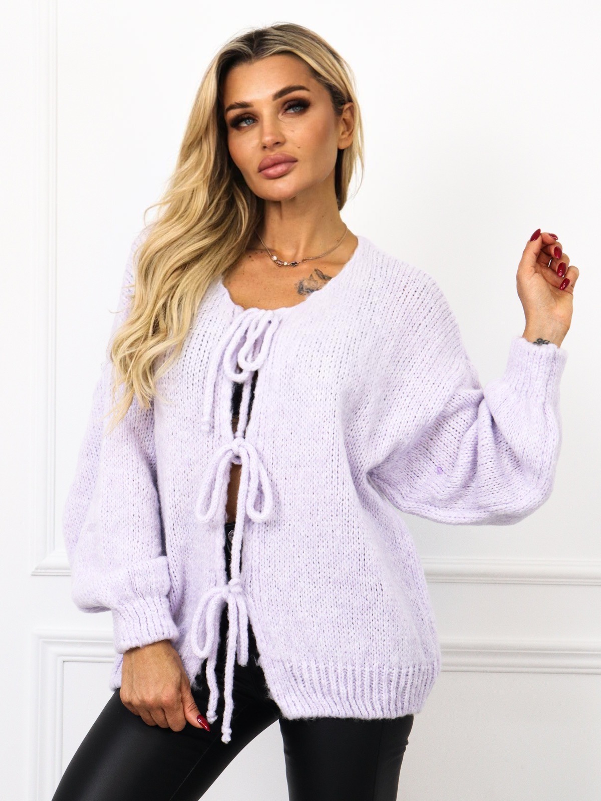SWETER OVERSIZE Z WIĄZANIEM - FIOLETOWY - Olika