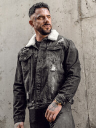 Czarna jeansowa kurtka męska typu trucker Denley MJ502NA