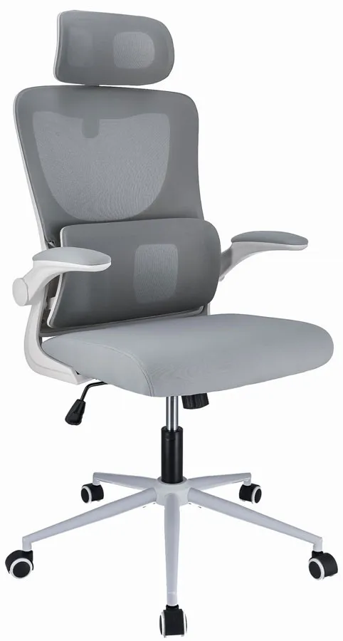 Elior Szare regulowane krzesło biurowe z zagłówkiem - Sagiro 3X