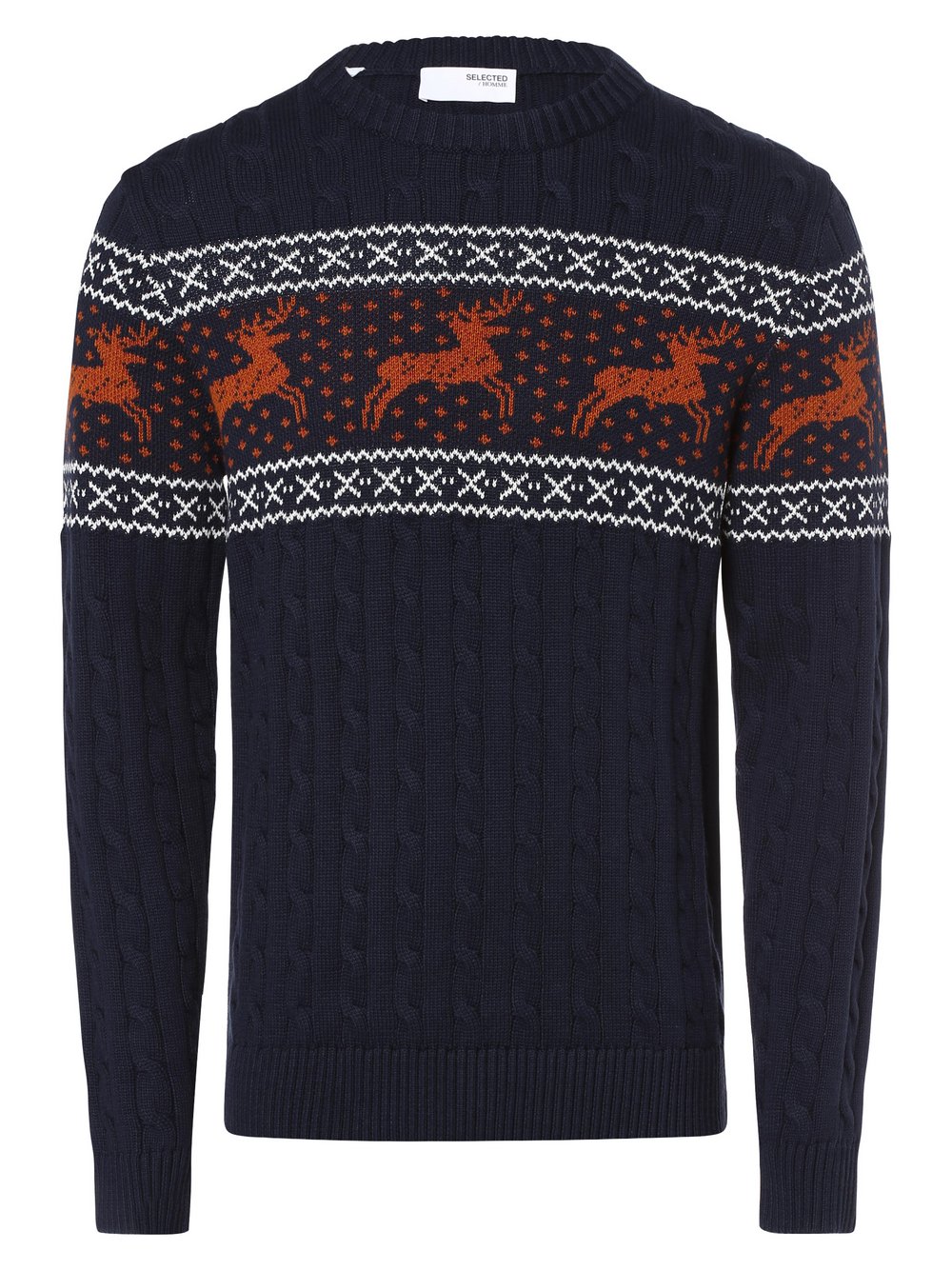 Selected Sweter męski Mężczyźni Bawełna niebieski wzorzysty, L