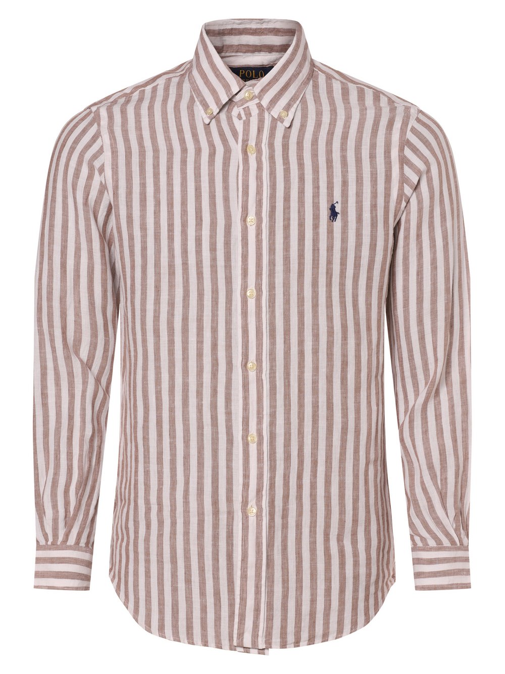 Polo Ralph Lauren Męska koszula lniana Mężczyźni Regular Fit len brązowy|biały w paski, XL