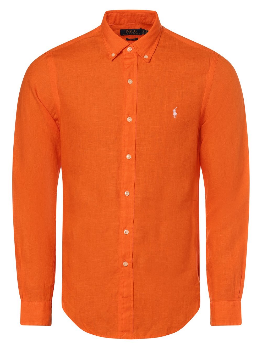 Polo Ralph Lauren Męska koszula lniana - krój slim fit Mężczyźni Slim Fit len pomarańczowy jednolity, S