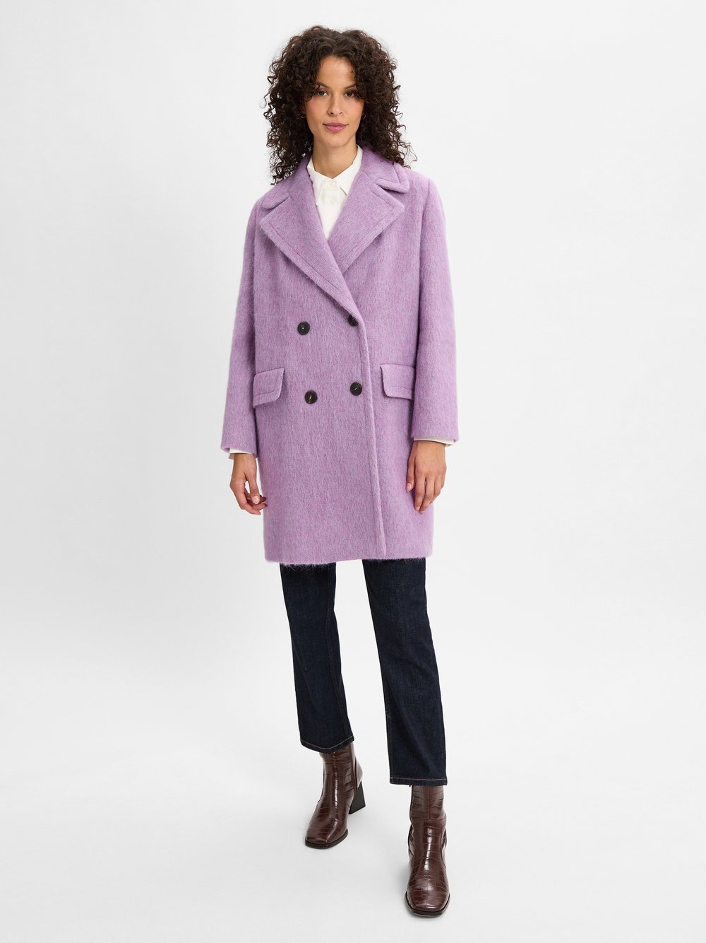 Max Mara Weekend Damski wełniany płaszcz - Hello Kobiety wełna ze strzyży lila jednolity, 34