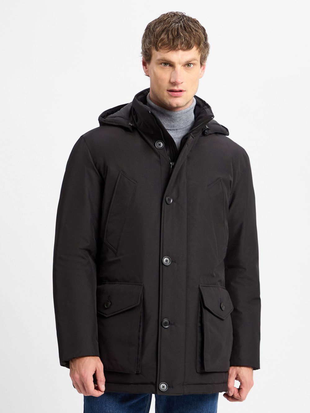 BOSS Orange Parka męska Mężczyźni Sztuczne włókno czarny jednolity, 46