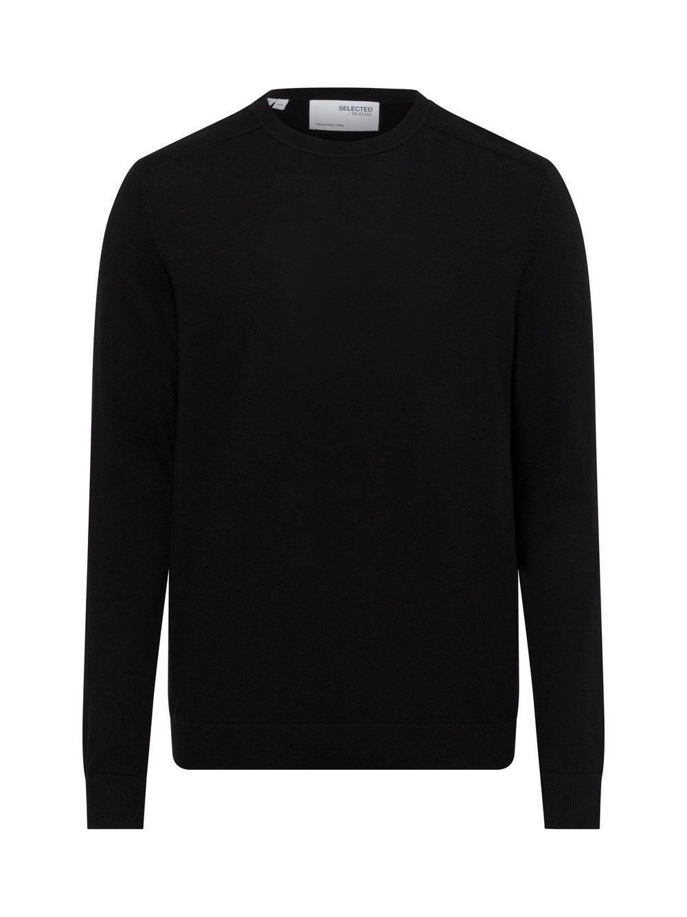 Selected Męski sweter z dzianiny Mężczyźni Bawełna czarny jednolity, S