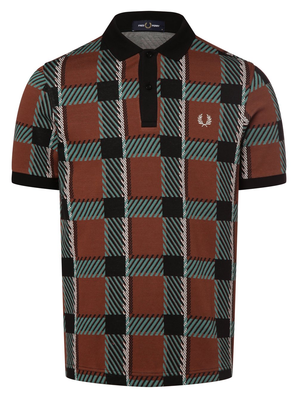 Fred Perry Męska koszulka polo Mężczyźni Bawełna brązowy|czarny|wielokolorowy wzorzysty, M
