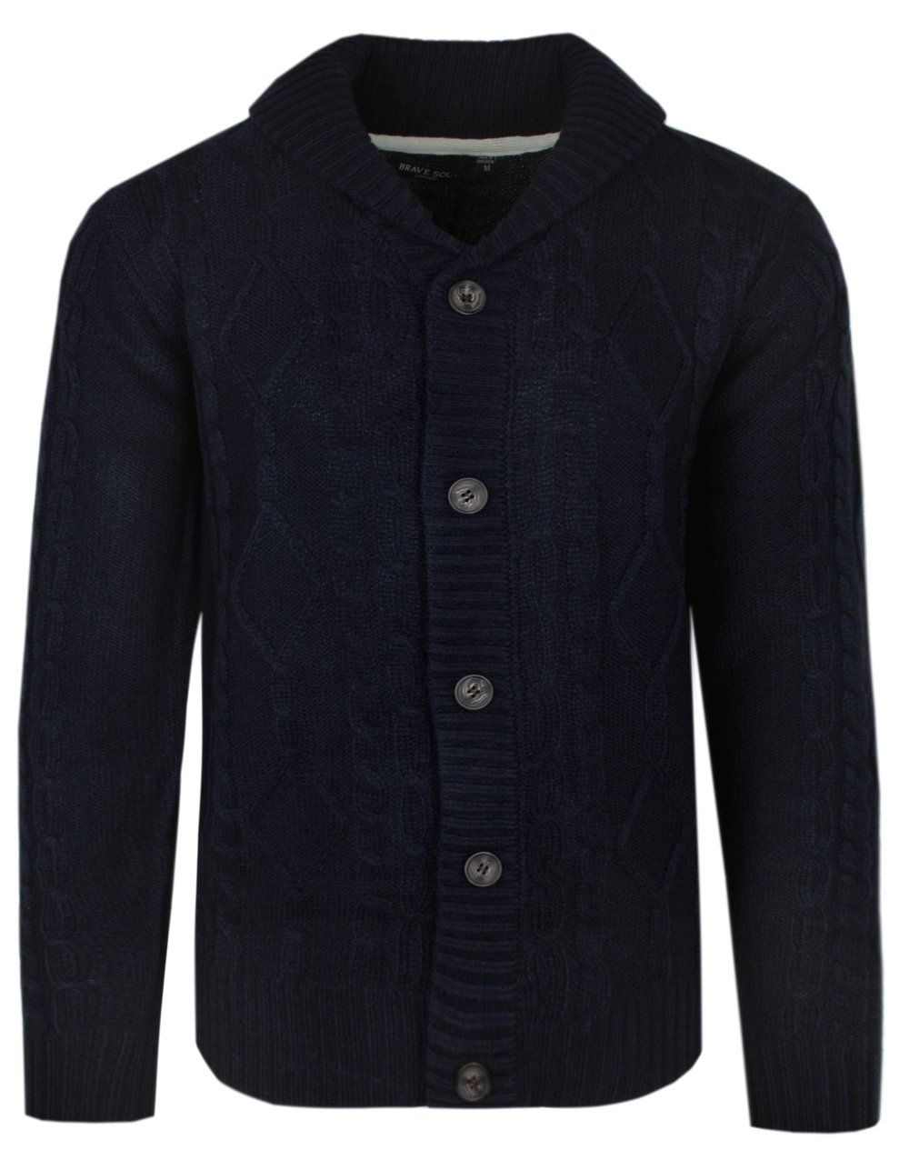Granatowy Dziergany Sweter Zapinany na Guziki, Kardigan, Elegancki - BRAVE SOUL - Brave Soul