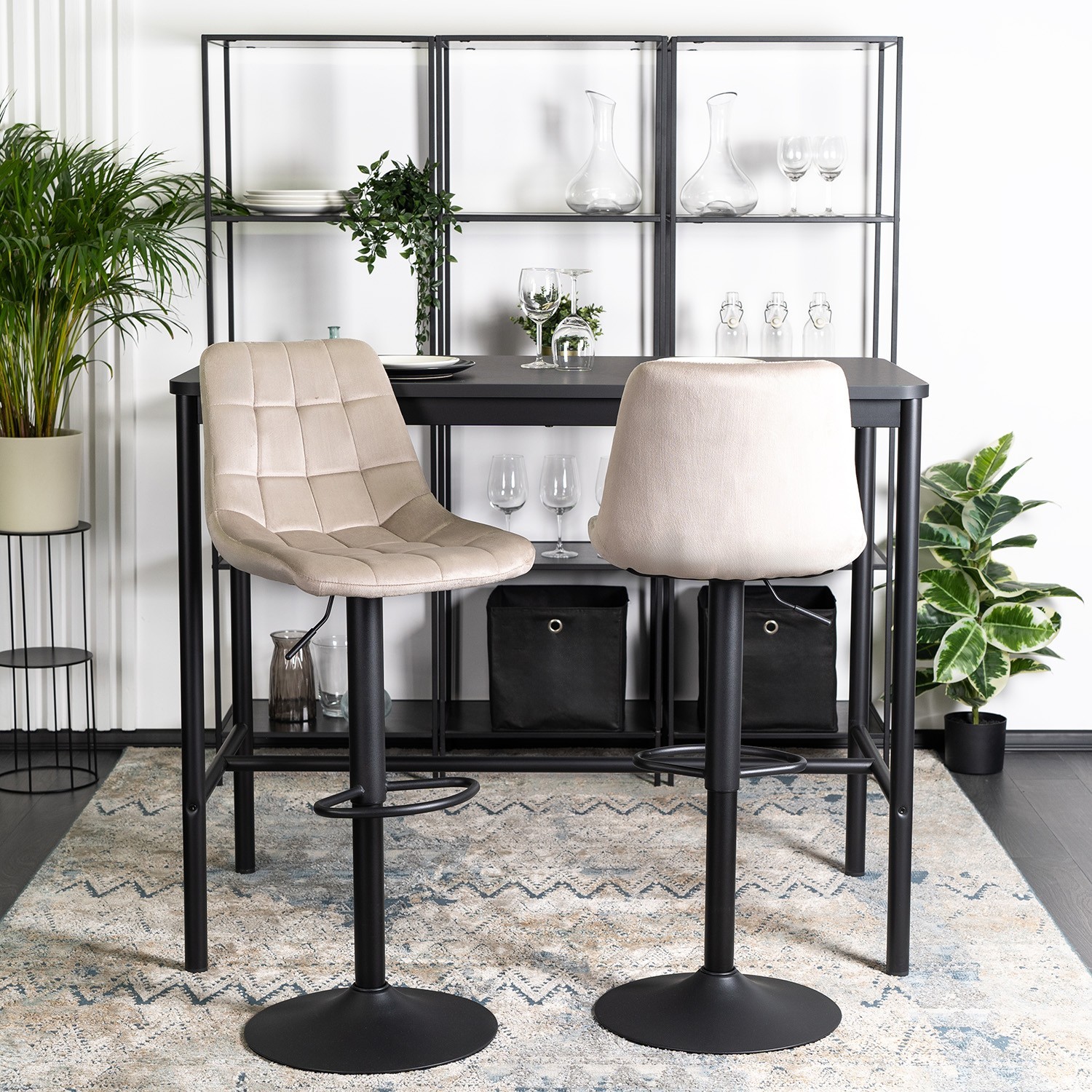 Krzesło Barowe Tapicerowane Hoker ARCOS 2 Beżowe Welurowe Nowoczesne Glamour