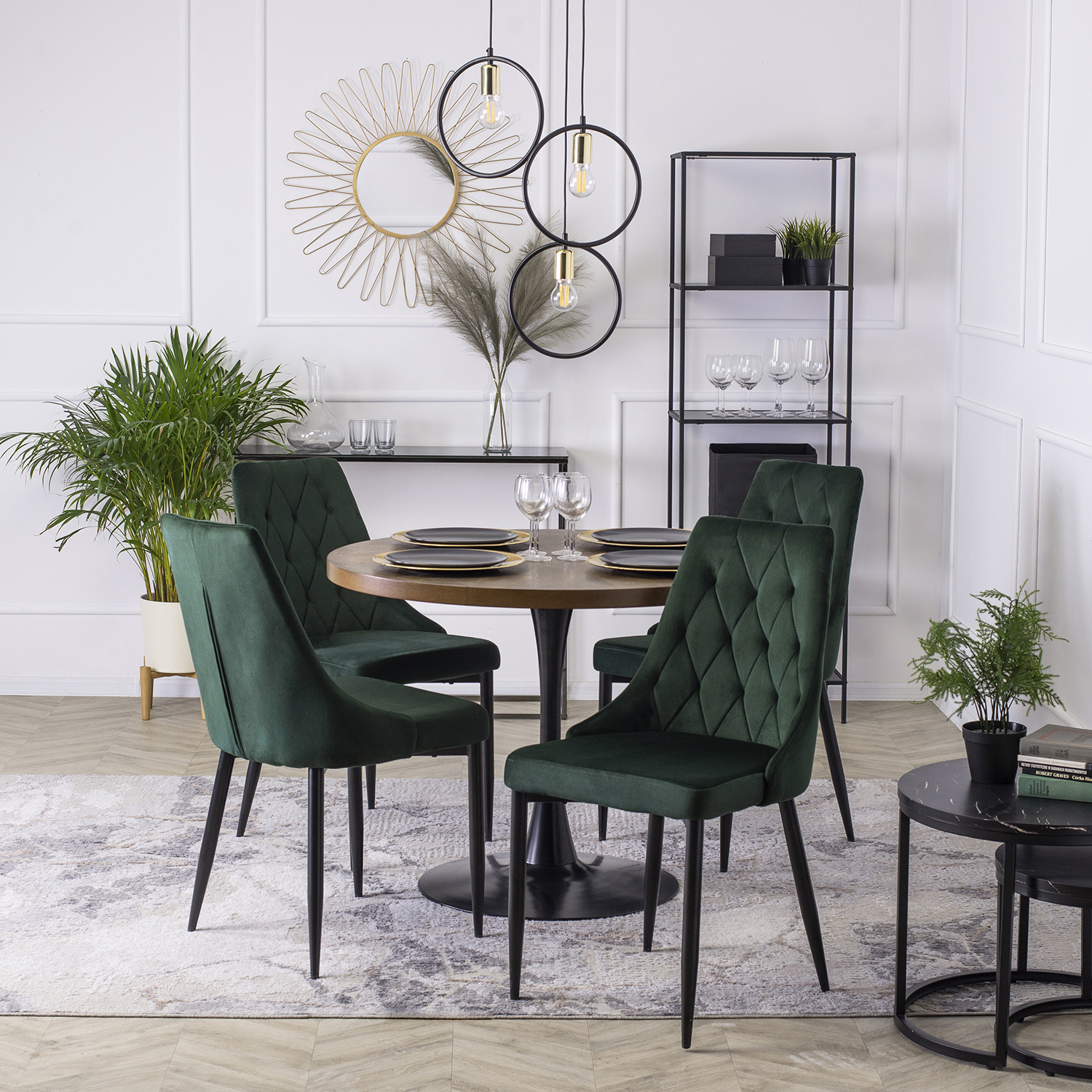 Zestaw 4x Krzesło Tapicerowane do Salonu CORK Zielone Welurowe Nowoczesne Loft