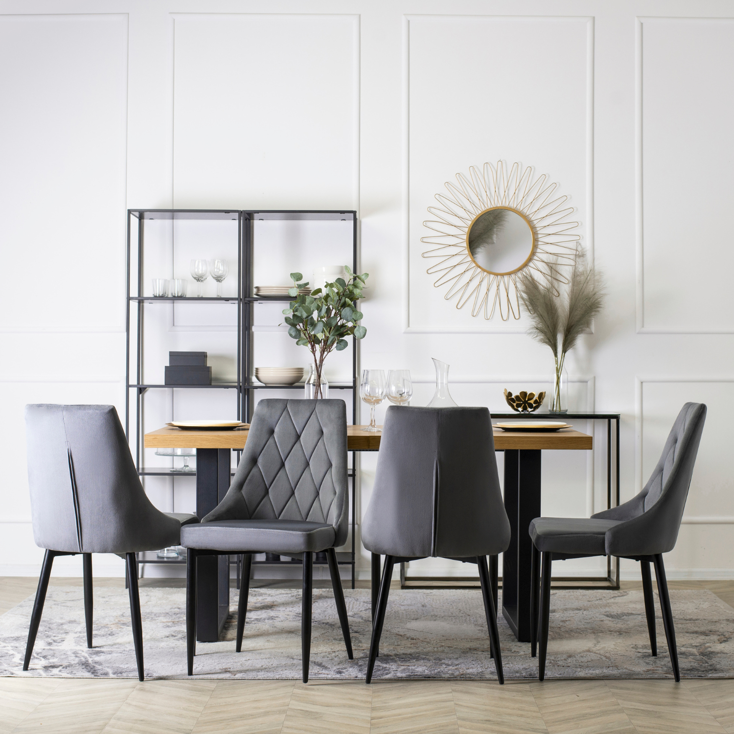 Zestaw 4x Krzesło Tapicerowane do Salonu CORK Szare Welurowe Nowoczesne Loft