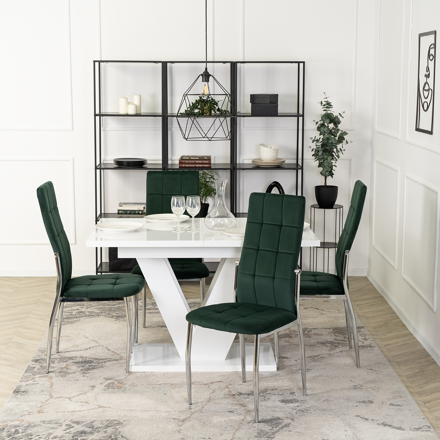Zestaw 4x Krzesło Tapicerowane do Jadalni MOLLY Zielone Welurowe Nowoczesne