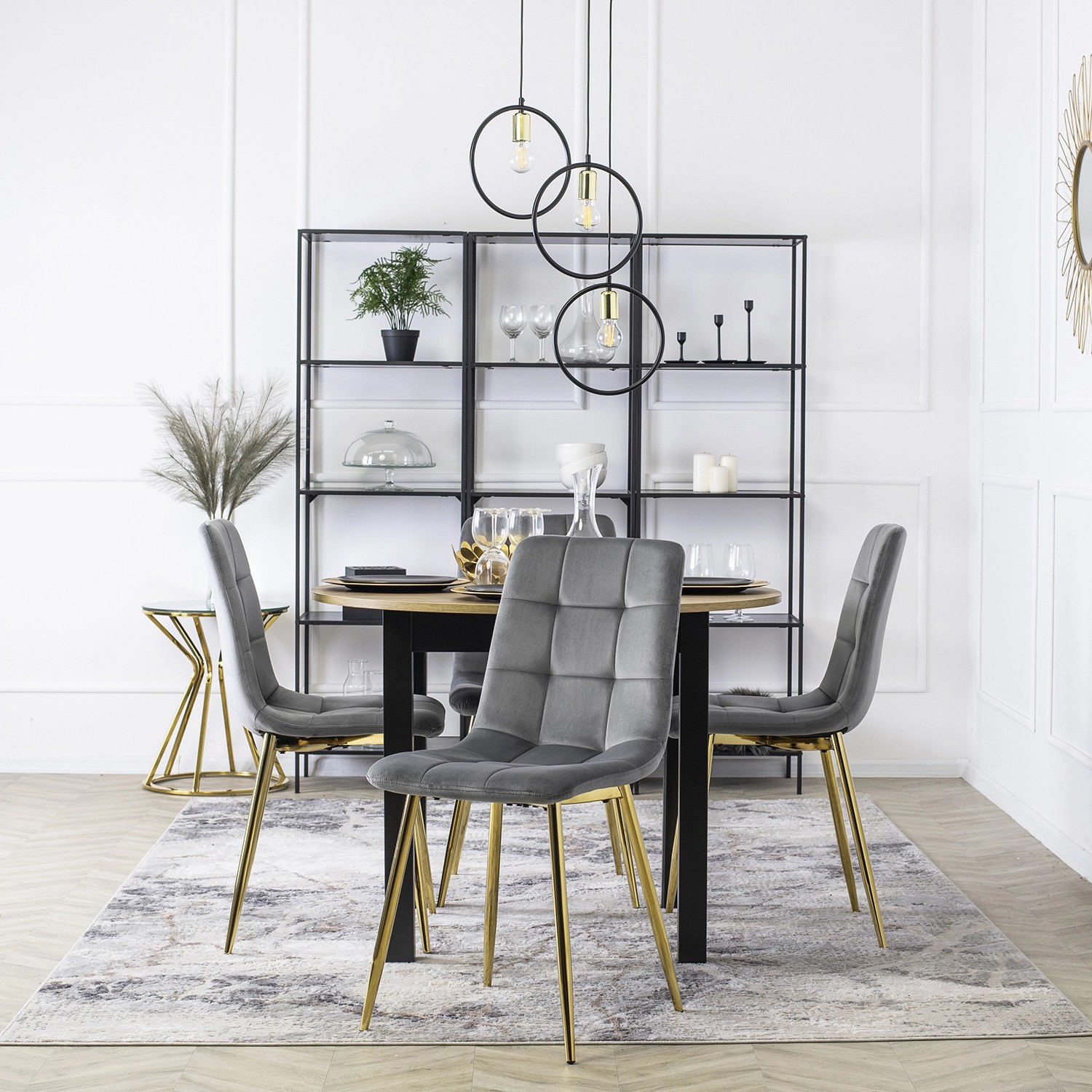 Zestaw 4x Krzesło Tapicerowane do Salonu YORK Szare Welurowe Nowoczesne Loft