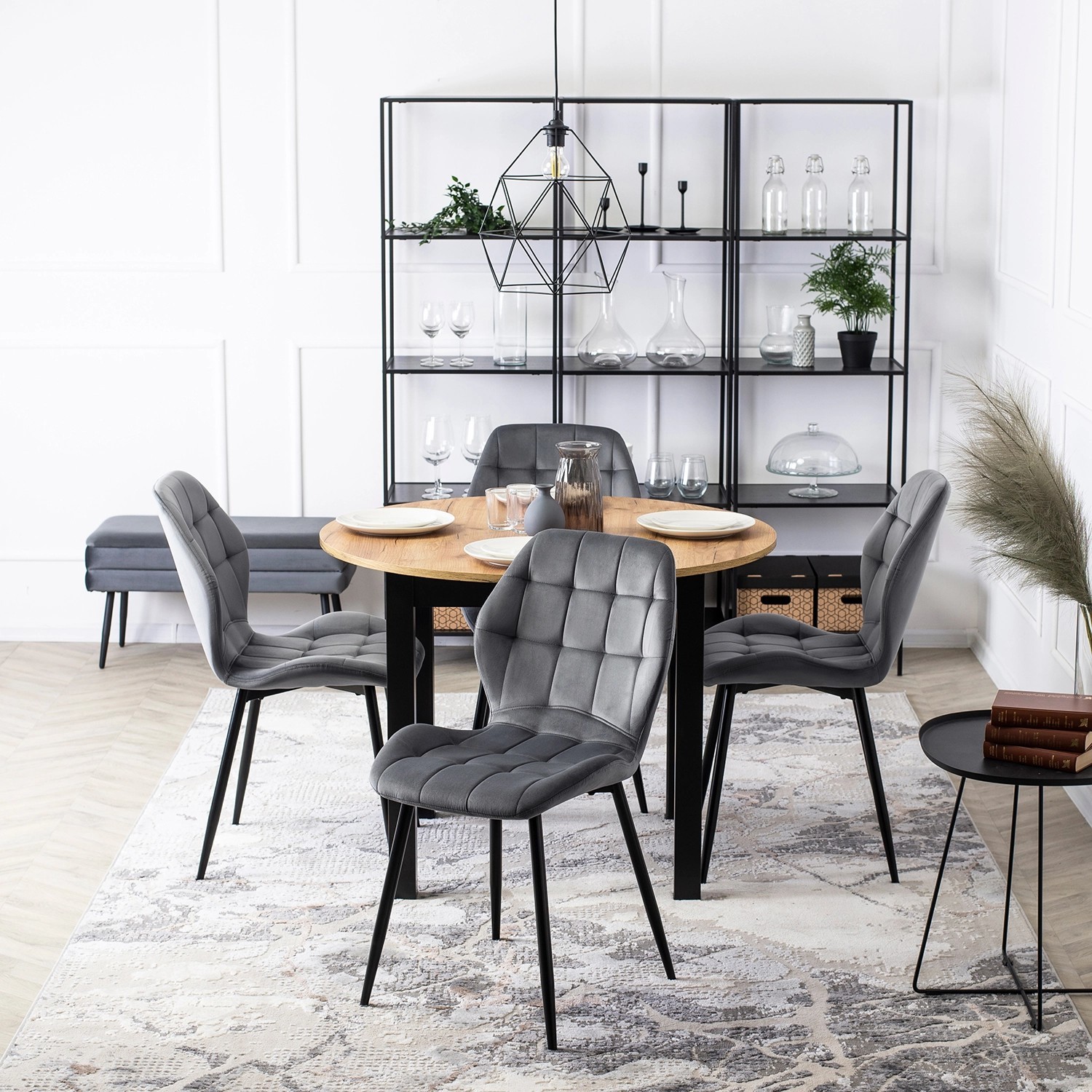 Zestaw 4x Krzesło Tapicerowane do Jadalni LUCKY Szare Welurowe Nowoczesne Loft