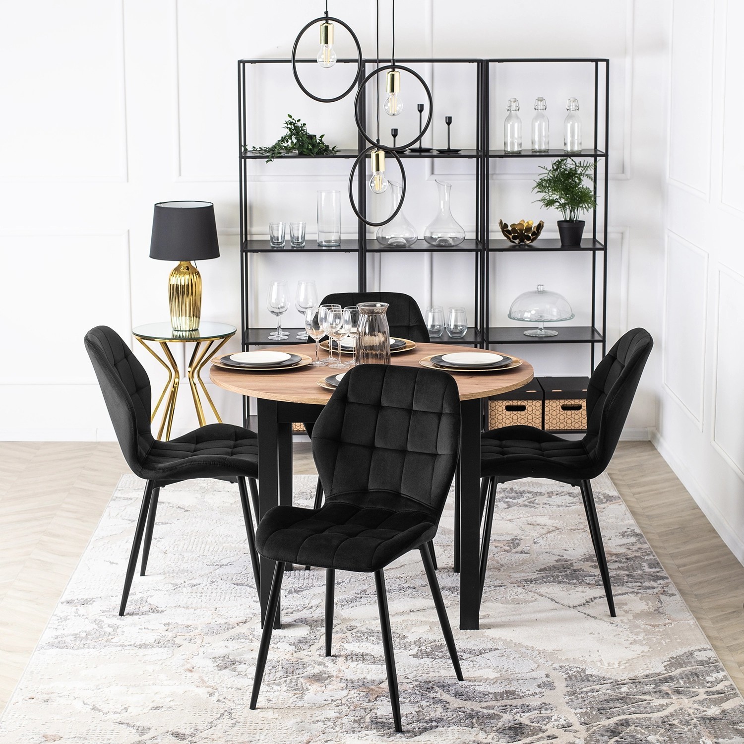 Zestaw 4x Krzesło Tapicerowane do Jadalni LUCKY Czarne Welurowe Nowoczesne Loft