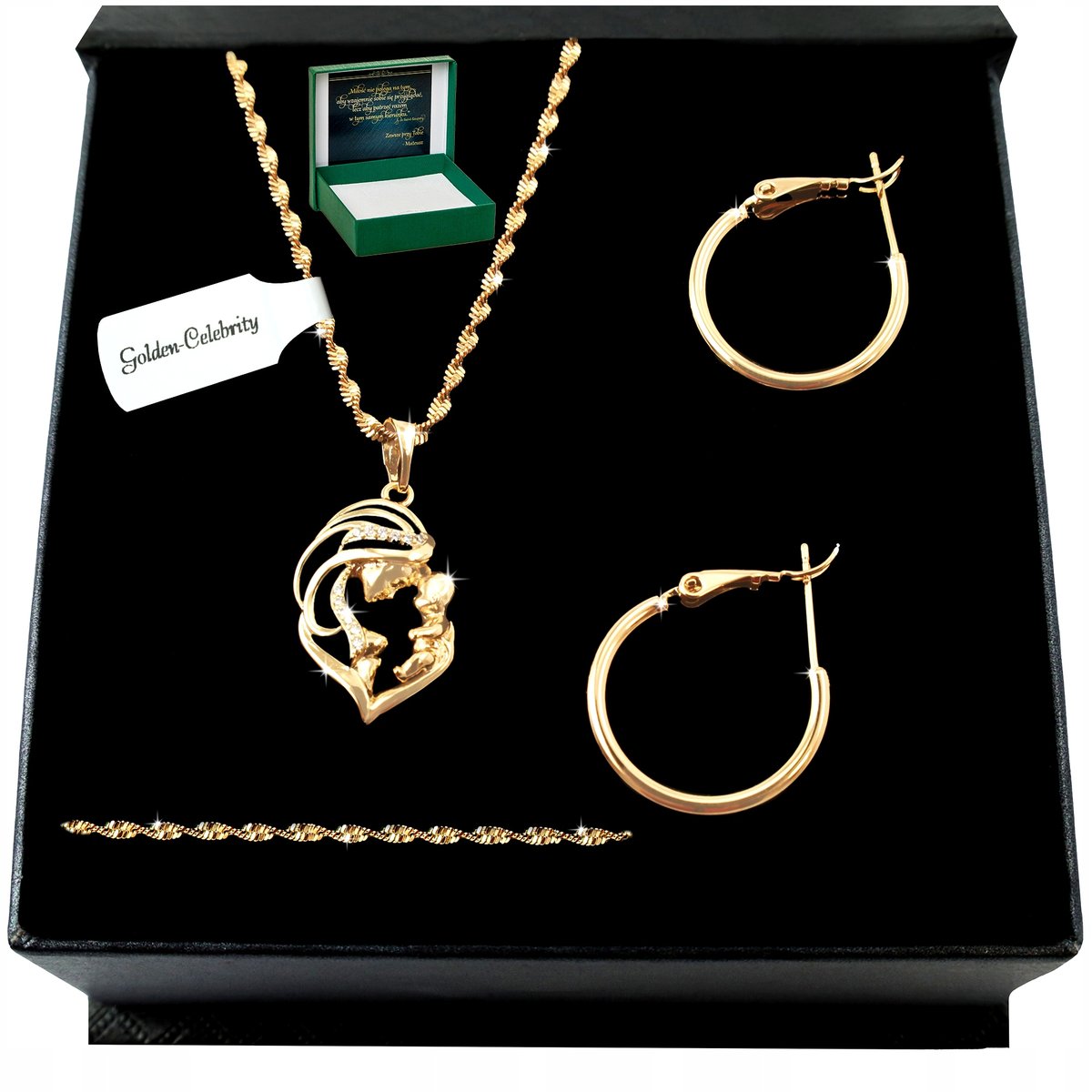 ZŁOTE KOLCZYKI KOŁA ZE STALI CHIRURGICZNEJ + NASZYJNIK ŁAŃCUSZEK ZAWIESZKA