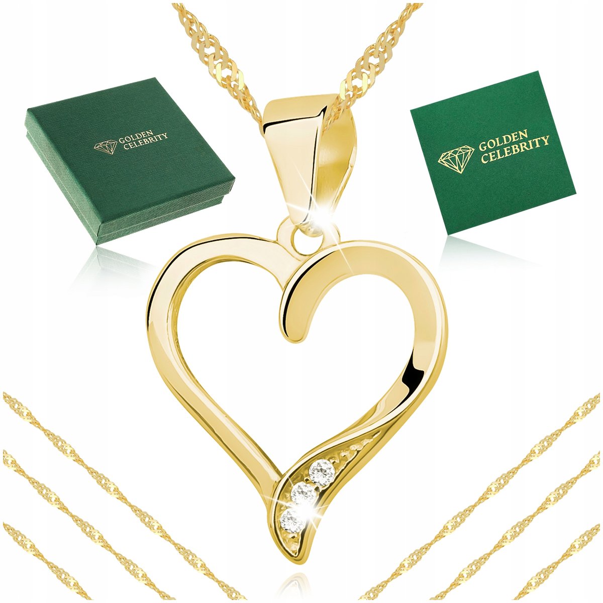 Złoty Naszyjnik Serce 925/585 Prezent Dla Niej Na Imieniny, Dzień Mamy