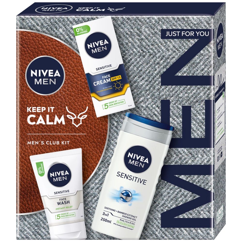 NIVEA SET Sensitive Keep It Calm krem do twarzy 75ml + żel oczyszczający do twarzy 100ml + żel pod prysznic 250ml