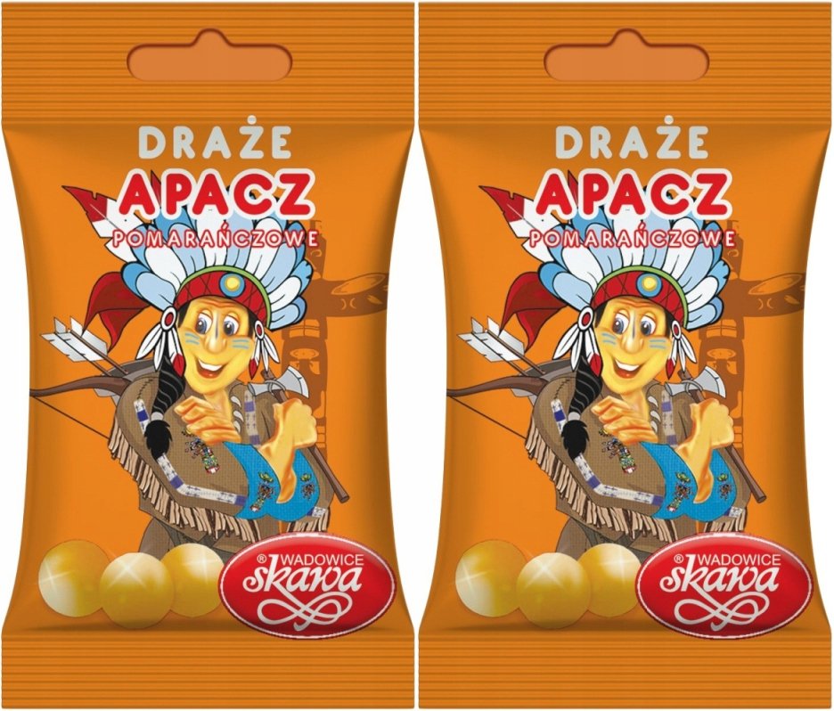 Skawa Cukierki Draże pomarańczowe Apacze 70g x 2 | Zestaw Dwupak