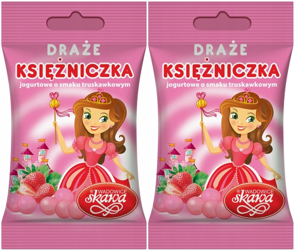 Skawa Cukierki Draże jogurtowe truskawkowe Księżniczki 70g x 2 | Zestaw Dwupak