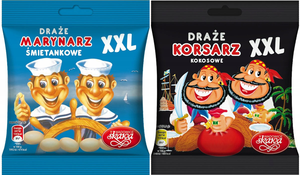 Skawa Duże Cukierki Draże XXL = Marynarze śmietankowe + Korsarze kokosowe | Zestaw Dwupak