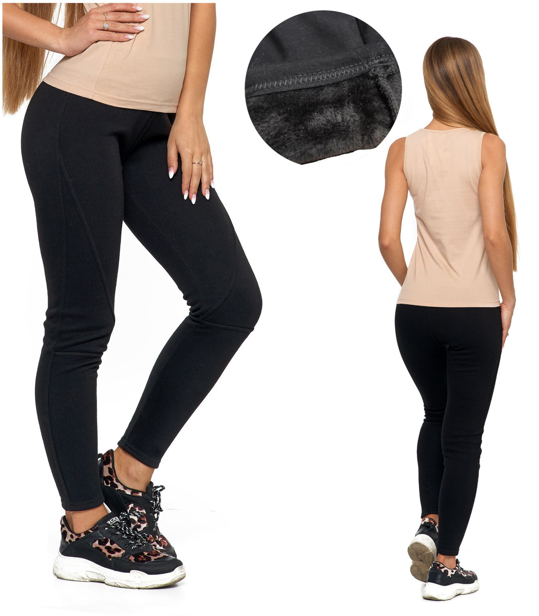 Legginsy Damskie Getry Ocieplane kryjące Ciepłe z Futerkiem MORAJ L/XL
