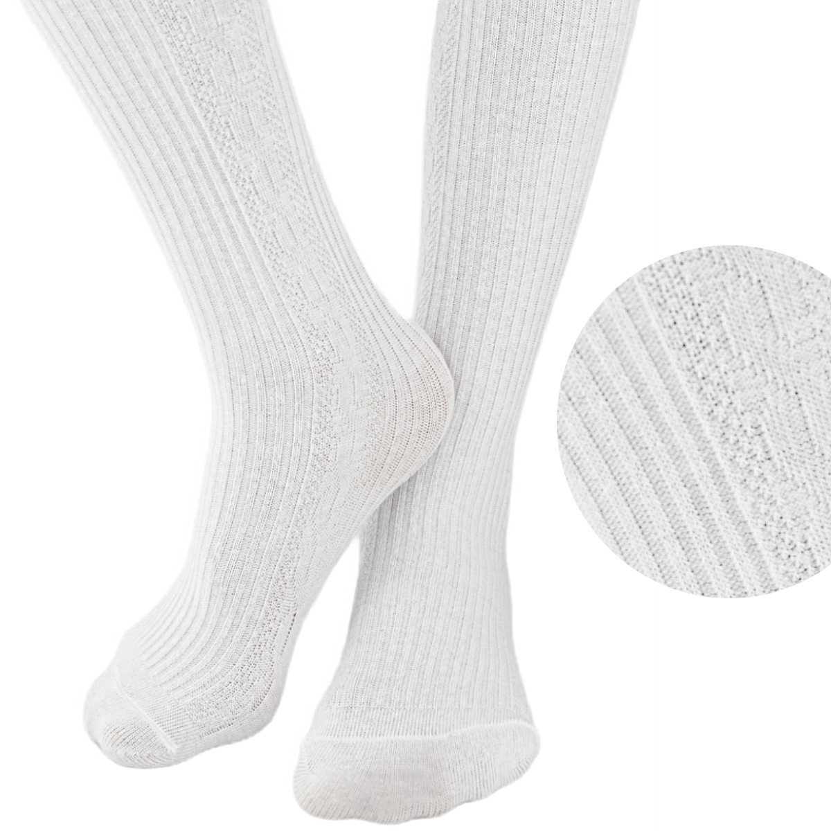 Rajstopy bawełniane prążek warkocz białe roz.104/110