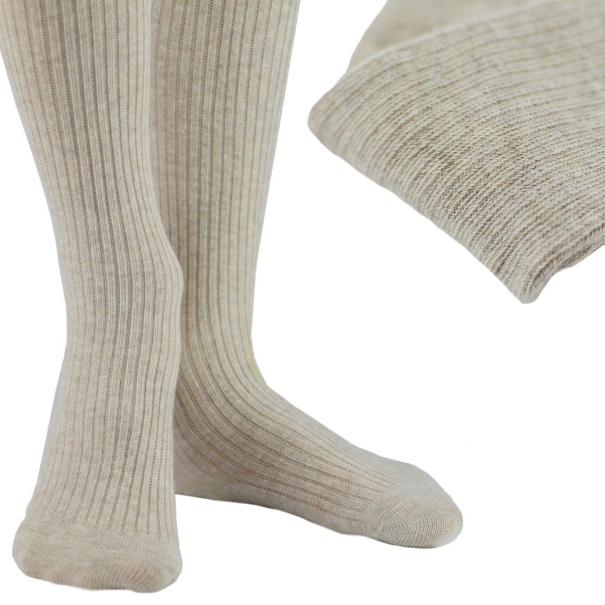 Rajstopy bawełniane ciepłe prążek beżowy melanż Noviti roz.140/146