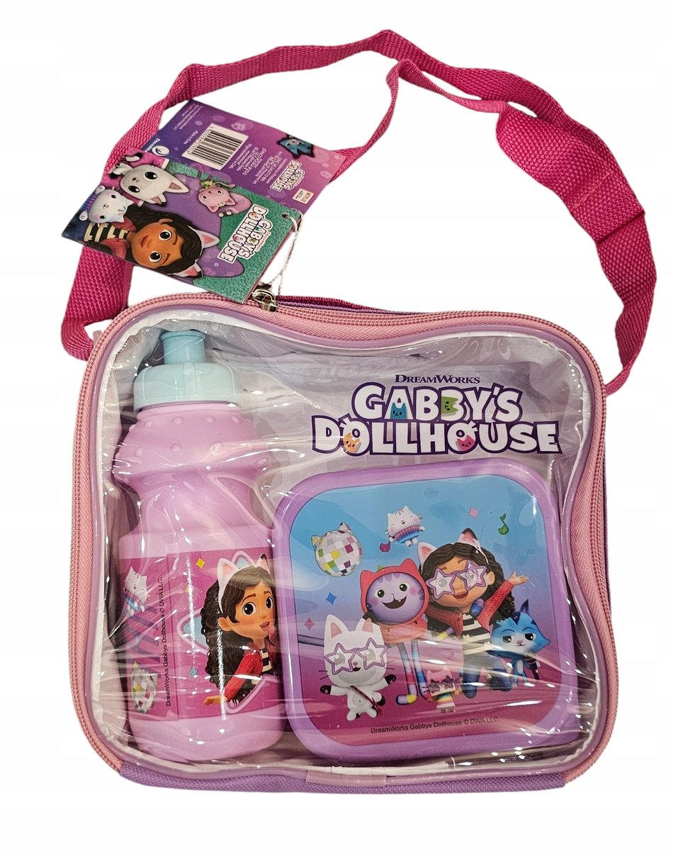 Zestaw śniadaniowy z torebką Koci Domek Gabi Bidon + Lunchbox Pojemnik