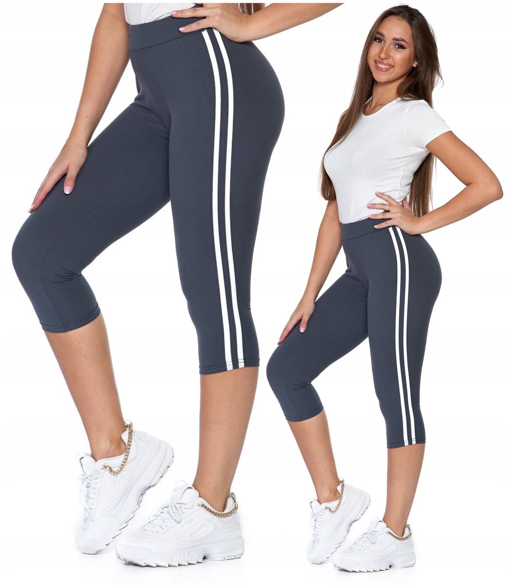 Legginsy 3/4 Damskie Lampas Wysoki Stan Kryjące Przyjemne Miękkie MORAJ S/M