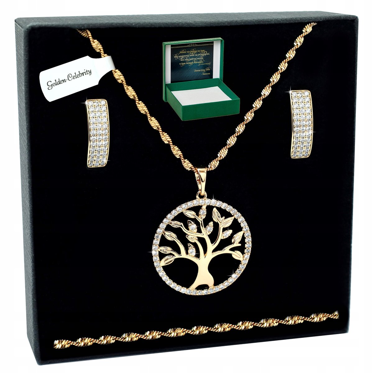 PIĘKNY DAMSKI KOMPLET BIŻUTERII STAL CHIRURGICZNA DRZEWKO SZCZĘĄŚCIA 60 CM