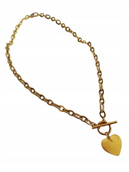 naszyjnik łańcuch DUŻE SERCE złota stal 45cm
