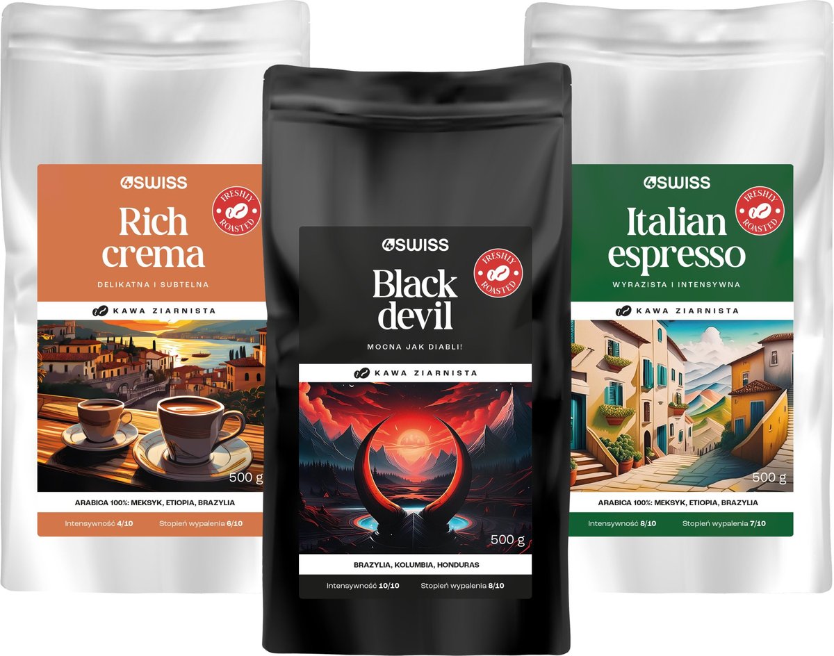 Kawa ziarnista 4Swiss Świeżo Palona Zestaw 1,5 kg
