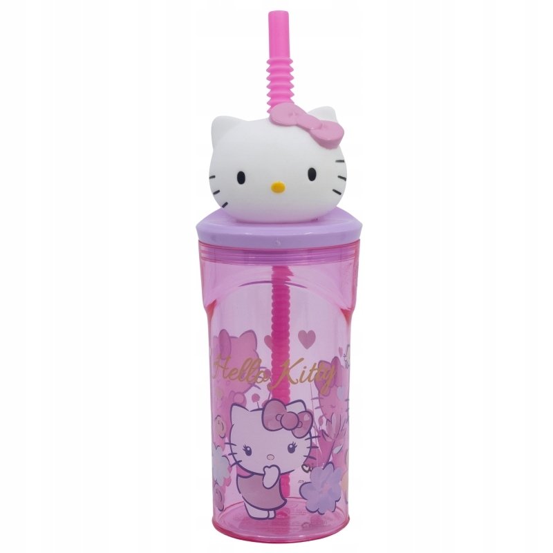HELLO KITTY RÓŻOWY KUBEK ZE SŁOMKĄ BIDON FIGURKA 3D DLA DZIEWCZYNKI 360 ML